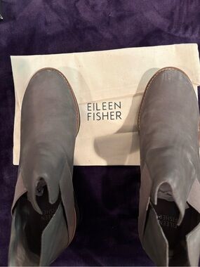 Eileen Fisher Slate Gray Leather Ankle Booties